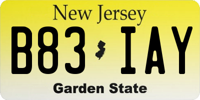 NJ license plate B83IAY