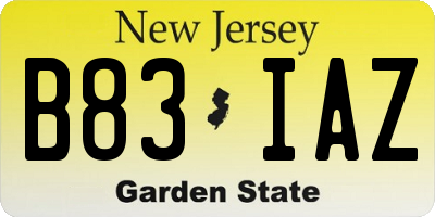 NJ license plate B83IAZ