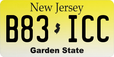 NJ license plate B83ICC