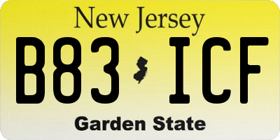 NJ license plate B83ICF