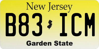 NJ license plate B83ICM