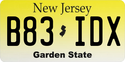 NJ license plate B83IDX