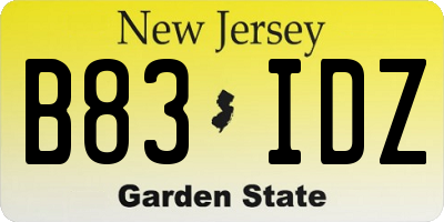 NJ license plate B83IDZ