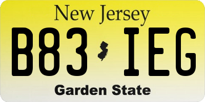 NJ license plate B83IEG