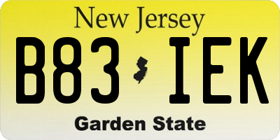 NJ license plate B83IEK