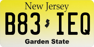 NJ license plate B83IEQ