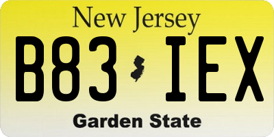 NJ license plate B83IEX