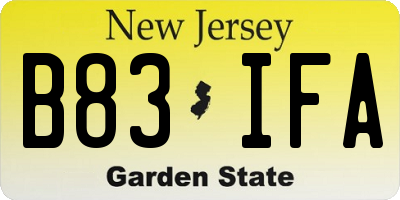 NJ license plate B83IFA