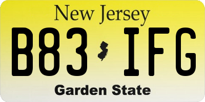 NJ license plate B83IFG