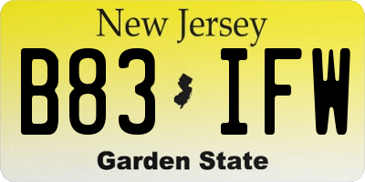 NJ license plate B83IFW