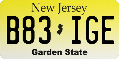 NJ license plate B83IGE
