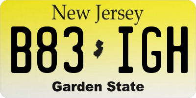 NJ license plate B83IGH