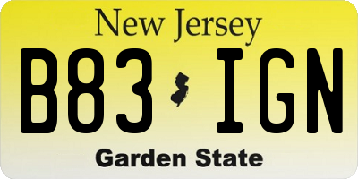 NJ license plate B83IGN