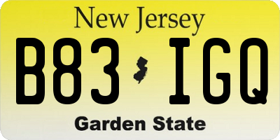 NJ license plate B83IGQ