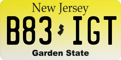 NJ license plate B83IGT