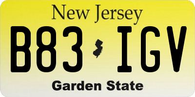 NJ license plate B83IGV