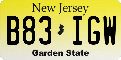 NJ license plate B83IGW