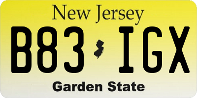 NJ license plate B83IGX