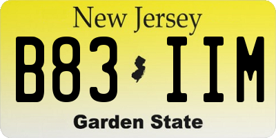 NJ license plate B83IIM