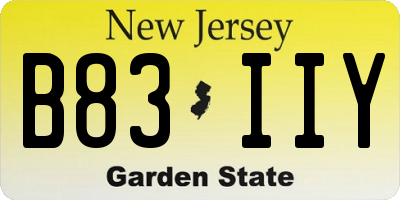 NJ license plate B83IIY