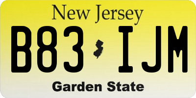 NJ license plate B83IJM