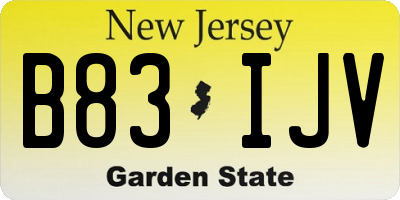 NJ license plate B83IJV