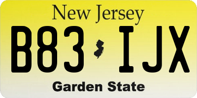 NJ license plate B83IJX