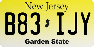 NJ license plate B83IJY