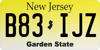 NJ license plate B83IJZ