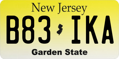 NJ license plate B83IKA