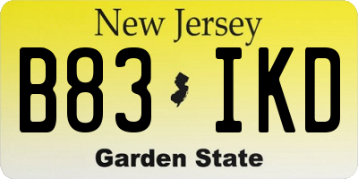 NJ license plate B83IKD