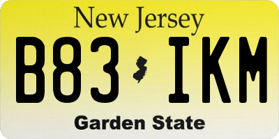 NJ license plate B83IKM