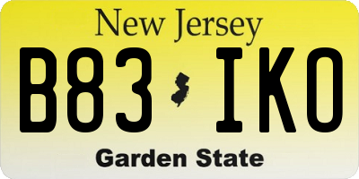 NJ license plate B83IKO