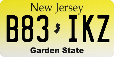 NJ license plate B83IKZ
