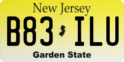 NJ license plate B83ILU