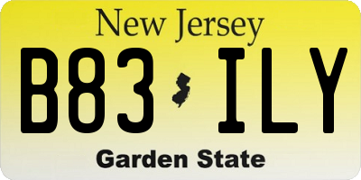 NJ license plate B83ILY