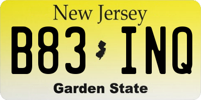 NJ license plate B83INQ