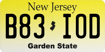 NJ license plate B83IOD