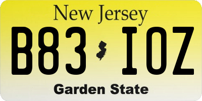 NJ license plate B83IOZ