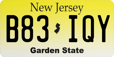 NJ license plate B83IQY