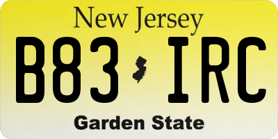 NJ license plate B83IRC