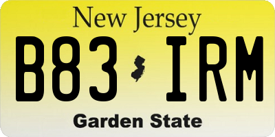 NJ license plate B83IRM