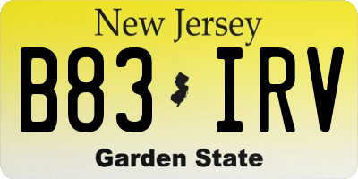 NJ license plate B83IRV