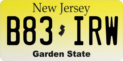NJ license plate B83IRW