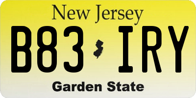 NJ license plate B83IRY