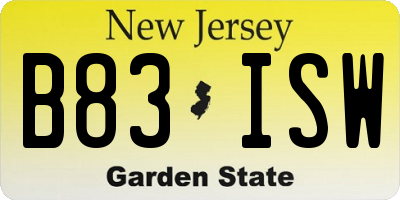 NJ license plate B83ISW