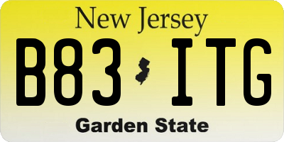 NJ license plate B83ITG
