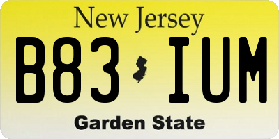 NJ license plate B83IUM