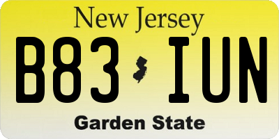 NJ license plate B83IUN