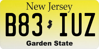 NJ license plate B83IUZ